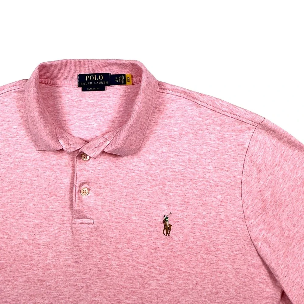 Polo Ralph Lauren Mens XL Classic Fit Pink Heather Short Sleeve Cotton Polo‎